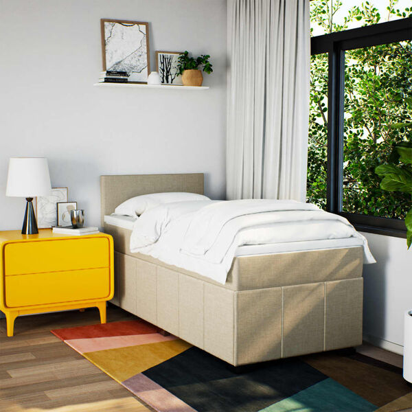 vidaXL Cama com molas/colch&atilde;o 90x200 cm tecido cor cr&egrave;me