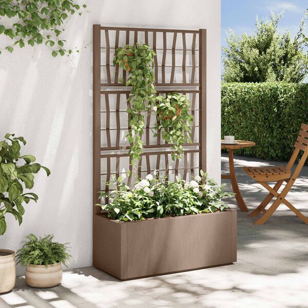 vidaXL Jardineira com Treli&ccedil;a Castanho 80 x 36 x 140 cm PP