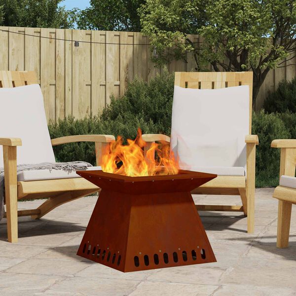 vidaXL Fire Pit Castanho 48 x 48 x 40 cm A&ccedil;o resistente &agrave;s intemp&eacute;ries