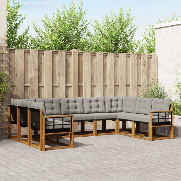 vidaXL Conjunto de Sof&aacute;s para Exterior 9 pcs Cinza Natural e Claro