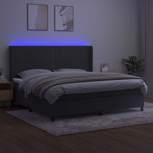 vidaXL Cama box spring c/ colch&atilde;o/LED 200x200cm veludo cinzento-escuro