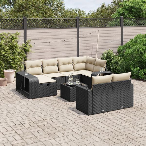 vidaXL 11 pcs conjunto sof&aacute;s de jardim c/ almofad&otilde;es vime PE preto