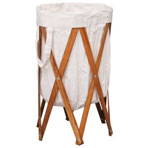vidaXL Cesto para roupa suja dobr&aacute;vel madeira e tecido creme