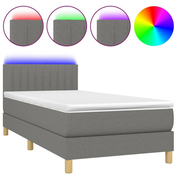 vidaXL Cama box spring c/ colch&atilde;o e LED 80x200 cm tecido cinza-escuro