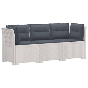 vidaXL Sof&aacute; de Jardim 3 Lugares com Almofadas visual Rattan PP Branco