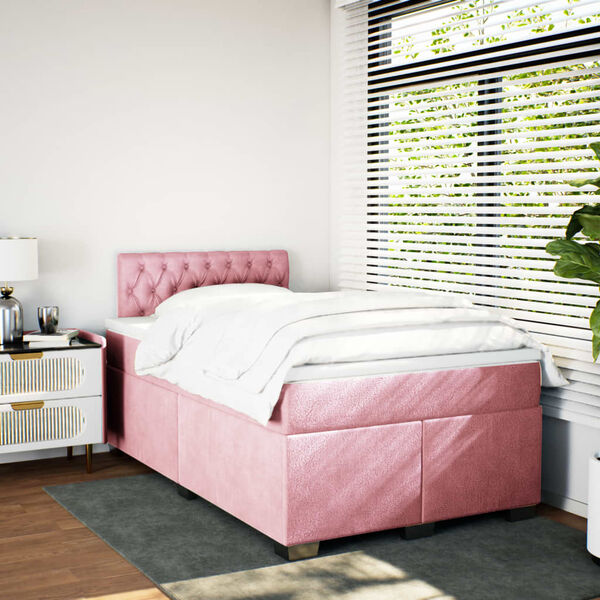 vidaXL Cama boxspring com colch&atilde;o 120x200 cm veludo rosa