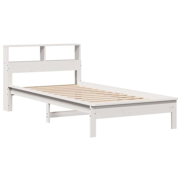 vidaXL Cama com estante sem colch&atilde;o 90x190 cm pinho maci&ccedil;o branco