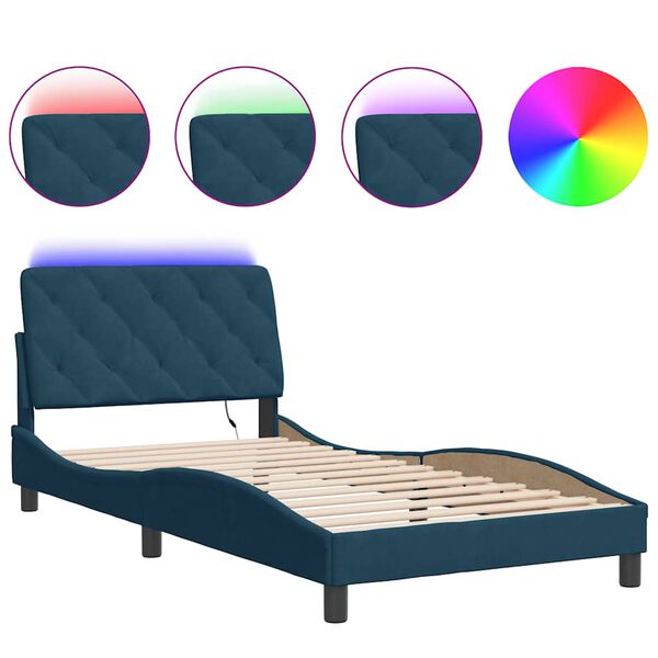 vidaXL Estrutura de cama com LED sem colch&atilde;o 100x200 cm veludo azul