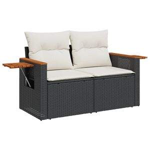 vidaXL Sof&aacute; de jardim com almofad&otilde;es 2 lugares vime PE preto