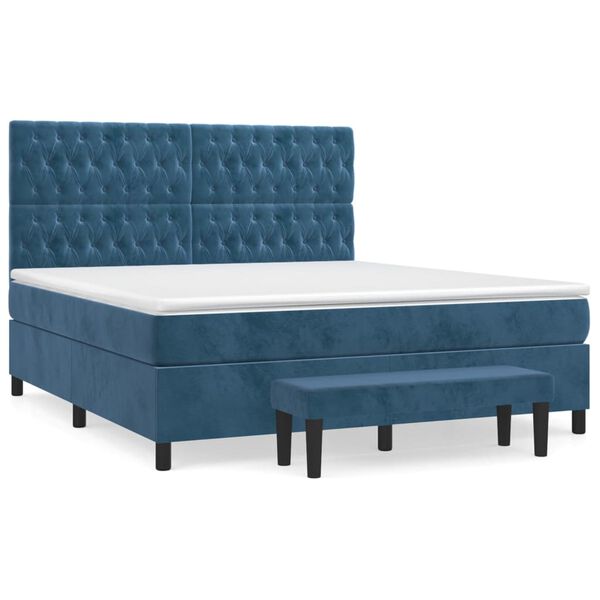 vidaXL Cama com molas/colch&atilde;o 180x200 cm veludo azul-escuro
