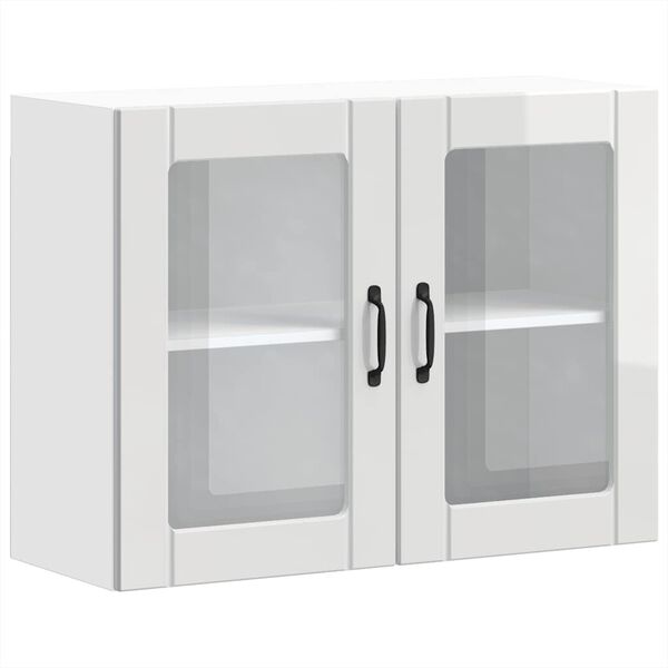 vidaXL Arm&aacute;rio parede de cozinha porta vidro Lucca branco brilhante