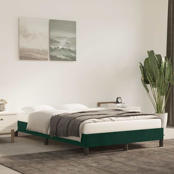 vidaXL Estrutura de cama sem colch&atilde;o verde escuro 120x190 cm Veludo
