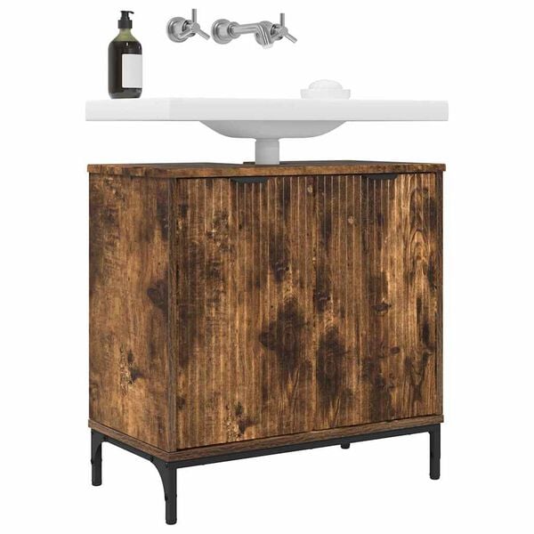vidaXL Arm&aacute;rio para Pia de Banheiro com porta Carvalho Defumado