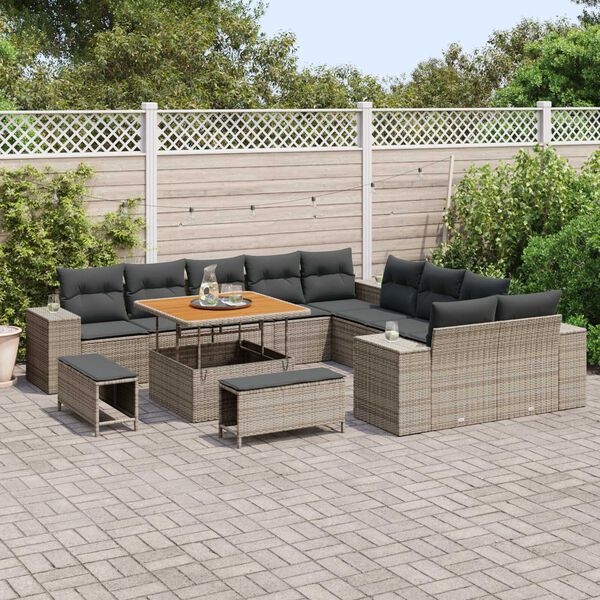 vidaXL Conjunto de Sof&aacute; de Jardim com almofada 13 pcs Cinzeto vime PE
