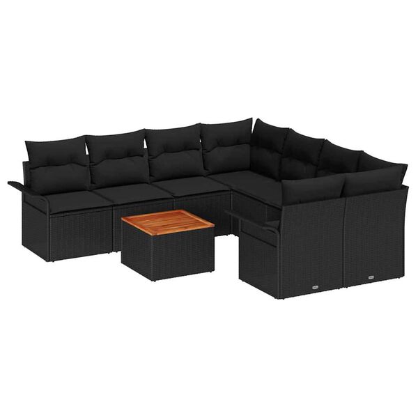 vidaXL Conjunto de Sof&aacute; de Jardim 9 pcs Preto vime PE