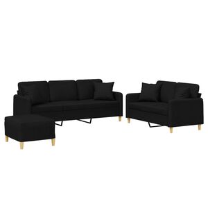 vidaXL 3 pcs conjunto de sof&aacute;s com almofadas tecido preto