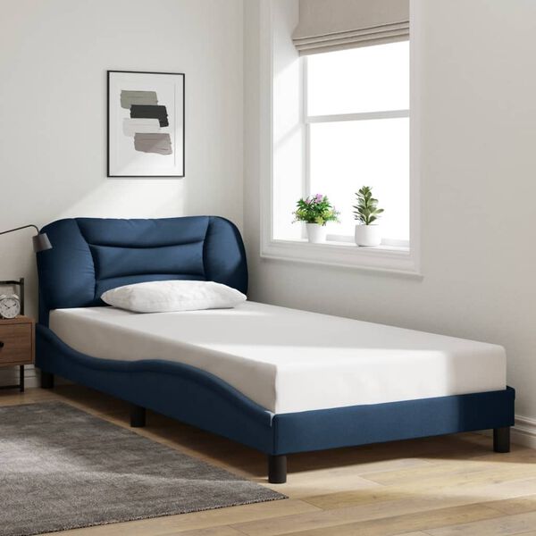 vidaXL Estrutura de cama sem colch&atilde;o Hvar 100x200 cm tecido azul