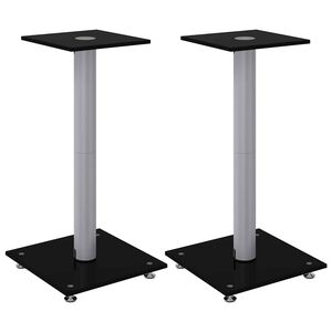 vidaXL Suportes colunas 2 pcs vidro temperado 1 pilar preto/prateado