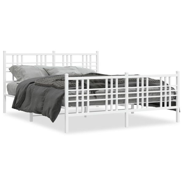 vidaXL Estrutura de cama com cabeceira e pés 150x200 cm metal branco
