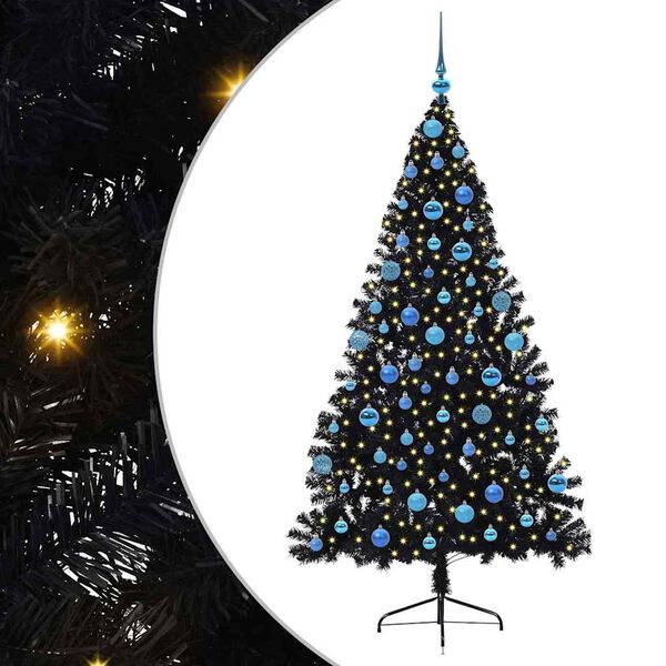 vidaXL &Aacute;rvore de Natal Artificial Pr&eacute;-iluminada Preto 180 cm PVC