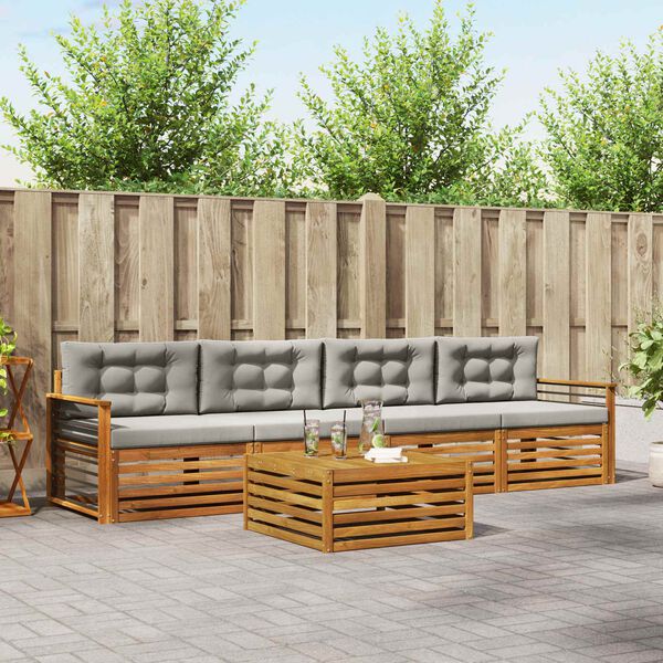 vidaXL Conjunto de Sof&aacute;s para Exterior 5 pcs Cinza Natural e Claro