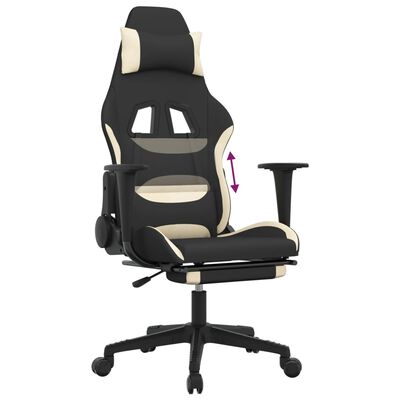 vidaxL Cadeira de gaming c/ apoio para os pés tecido preto e creme