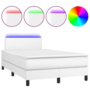 vidaXL Cama box spring c/colch&atilde;o/LED 120x190cm couro artificial branco