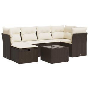 vidaXL 6 pcs conjunto de sof&aacute;s jardim c/ almofad&otilde;es vime PE castanho