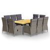 vidaXL 11 pcs conjunto de jantar para jardim vime PE cinzento