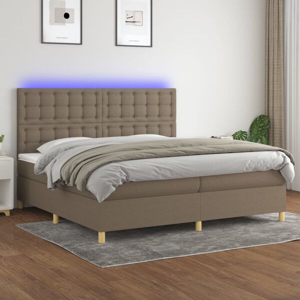 vidaXL Cama box spring colch&atilde;o/LED 200x200cm tecido cinza-acastanhado
