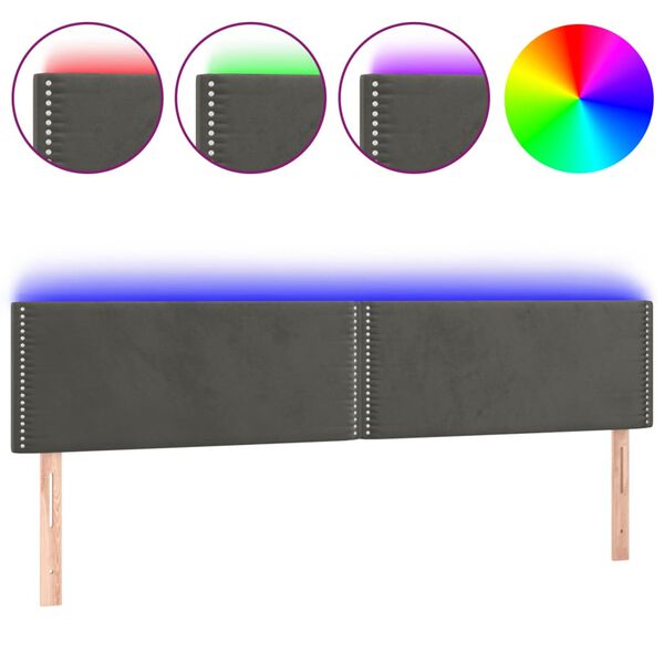 vidaXL Cabeceira de cama c/luzes LED veludo 180x5x78/88cm cinza-escuro