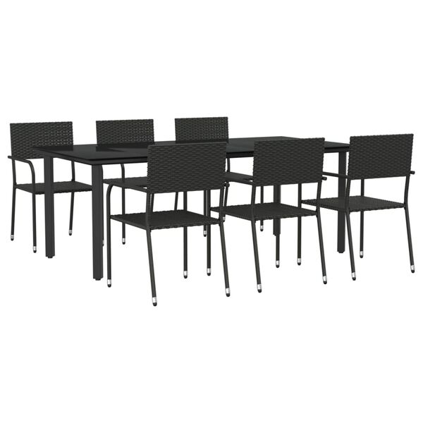 vidaXL 7 pcs conjunto de jantar para jardim vime PE e a&ccedil;o preto