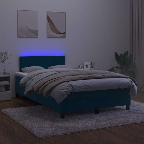 vidaXL Cama box spring c/ colch&atilde;o/LED 120x200 cm veludo azul-escuro