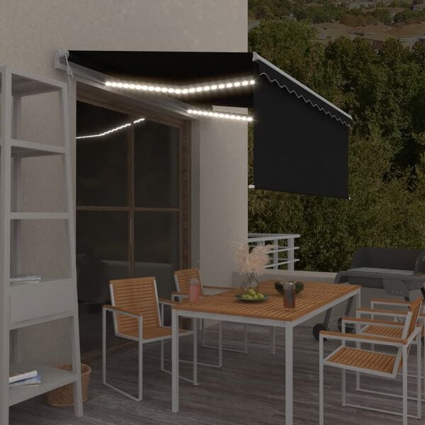 vidaXL Toldo autom&aacute;tico c/ estore/LED/sensor de vento 3x2,5m antracite