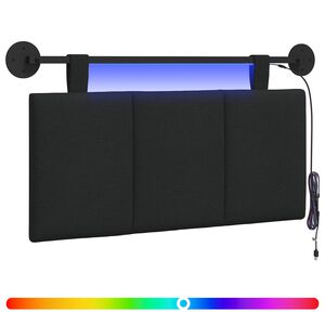 vidaXL Cabeceira suspensa Com luz LED Preto Tecido