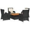 vidaXL 5 pcs conjunto lounge de jardim c/ almofad&otilde;es vime PE preto