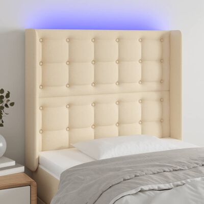 vidaXL Cabeceira de cama c/ luzes LED tecido 83x16x118/128cm cor creme