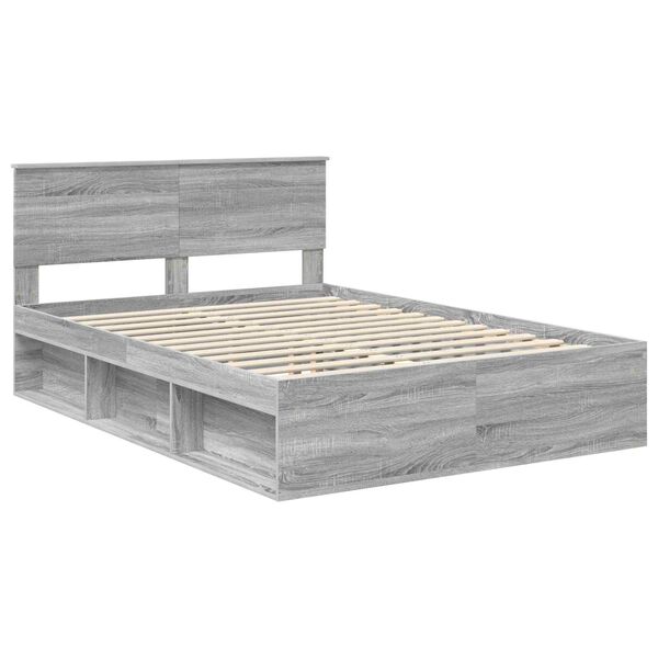 vidaXL Estrutura da Cama com cabeceira Cinza Sonoma 135 x 190 cm