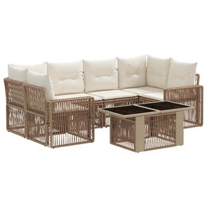 vidaXL Conjunto de Sof&aacute; de Jardim 7 unid. Bege e Branco Creme vime PE