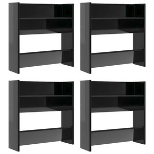 vidaXL Sapateiras de parede 4pcs derivados de madeira preto brilhante