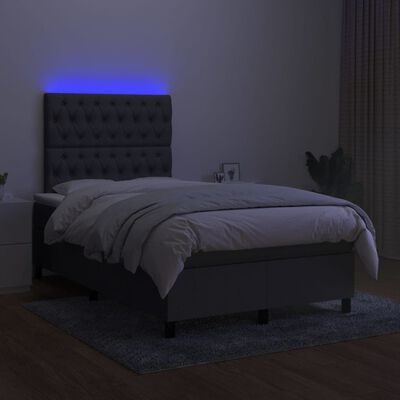 vidaXL Cama box spring c/ colchão e LED 120x190 cm tecido cinza-escuro