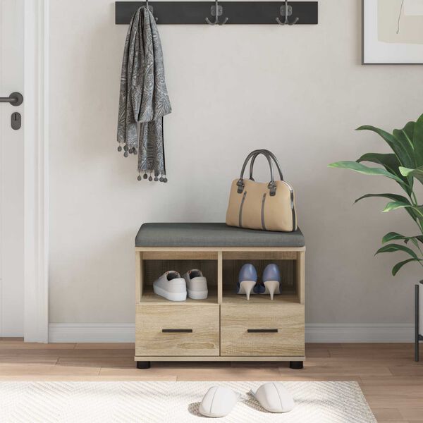 vidaXL Banco de Hall com almofada Carvalho Sonoma 60 x 38 x 46 cm