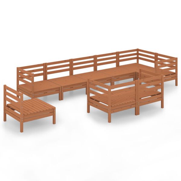 vidaXL 9 pcs conjunto lounge de jardim pinho maci&ccedil;o castanho mel