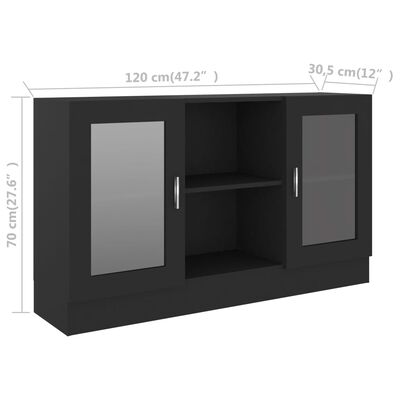 vidaXL Armário vitrine 120x30,5x70 cm contraplacado preto