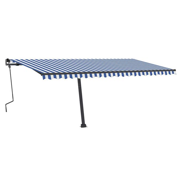 vidaXL Toldo retr&aacute;til manual com LED 500x350 cm azul e branco
