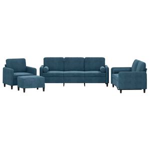 vidaXL 4 pcs conjunto de sof&aacute;s com almofadas veludo azul
