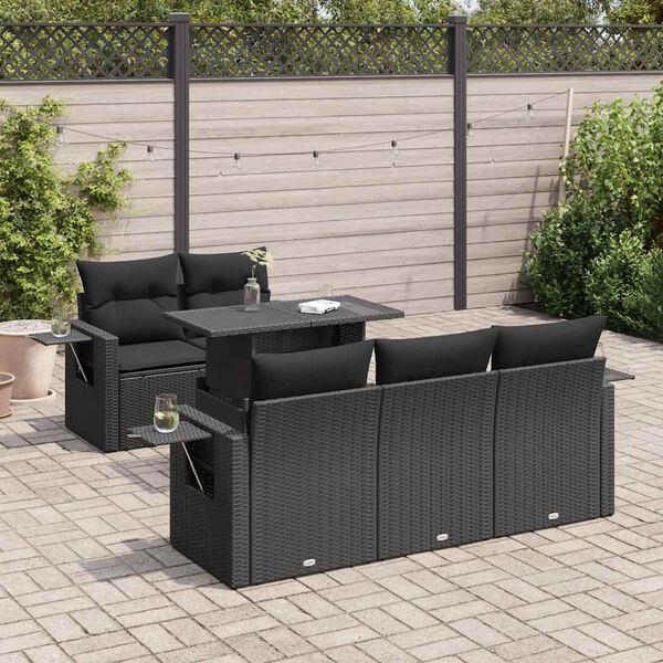 vidaXL 6 pcs conjunto sof&aacute;s de jardim c/ almofad&otilde;es vime PE preto