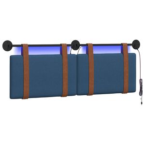 vidaXL Cabeceira suspensa Com luz LED Azul PU Antigo