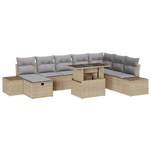 vidaXL Conjunto de Sof&aacute; de Jardim 9 pcs Bege vime PE