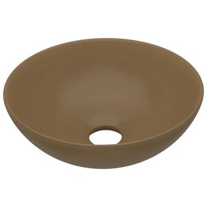 vidaXL Lavat&oacute;rio de casa de banho redondo cer&acirc;mica creme mate